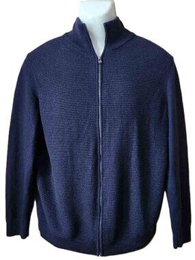 Hugo Boss Virgin Wool Zip Front Cardigan Sweater Navy Blue Men's USA Small